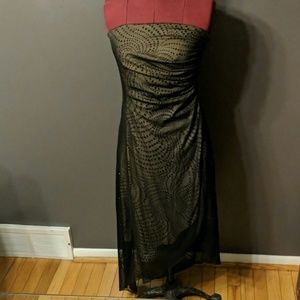 Byer Too Nude & black Mesh Asymmetrical Wrap Dress